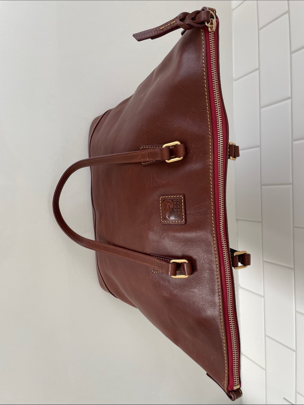Dooney & Bourke Chestnut Brown Florentine Leather Zip-Top Large Tote - Picture 5 of 16